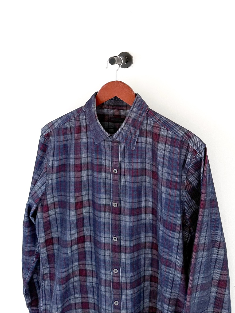 NEW Zachary Prell Corduroy Men's Plaid Button-Up Shirt Blue & Maroon M Cotton - Picture 7 of 12